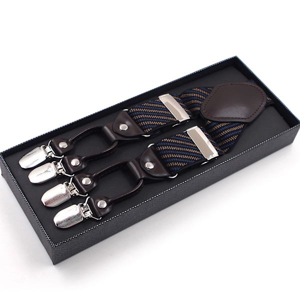 Mænd Stripe Y-Shape sele med skridsikker 6 klips elastisk justerbar buksebøjle