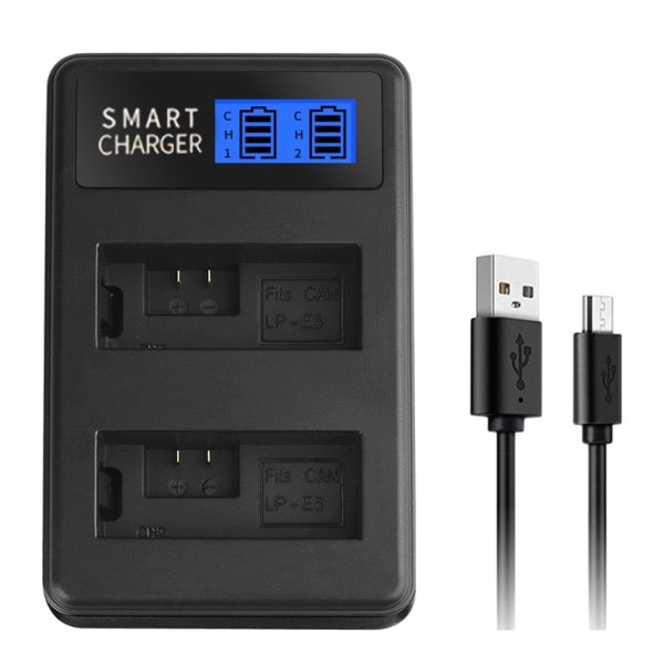 LP-E5 Dual LCD-batterilader for Canon EOS Rebel XS, Rebel T1i, Rebel XSi