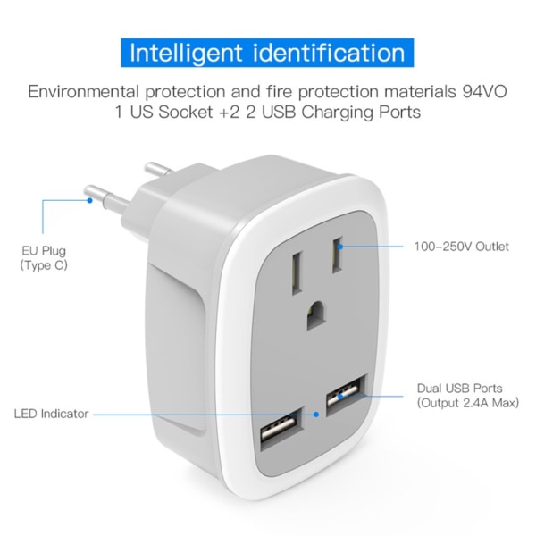 USA till EU/UK/IT/för CH Resekontakt Adapter med 2 USB -portar Power Väggladdare för England Brittiska Schweiz Ita null - A