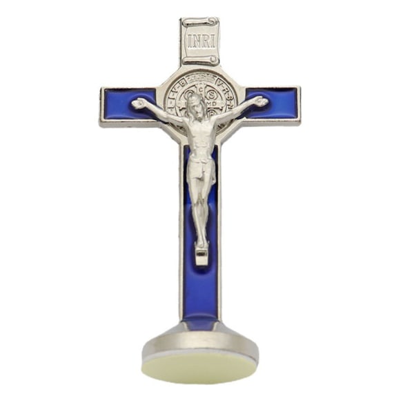 Metall för korsfigur Jesus krucifix Kristus katolska staty konst prydnad Blue