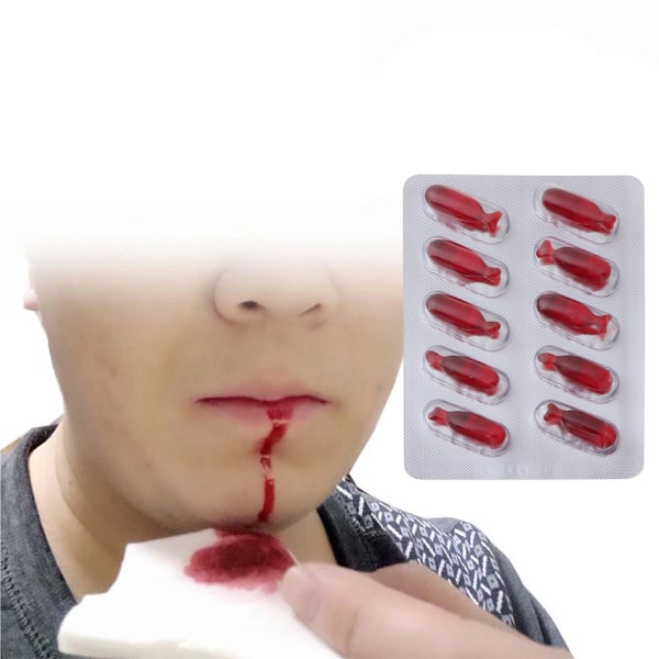 10 st Halloween Fake Blood Capsule Plasma Pills for Vampire Horror Funny Joke Prank Trick Cosplay Tillbehör