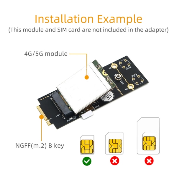 M.2(NGFF) Key B-adapter med NANOSIM-kortplatser Ny version för 3G/4G/5G-modul