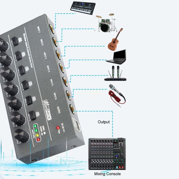 8-vejs Audio Mixer Stereo Professionel Lydmixer 5V 2A Type-C Interface