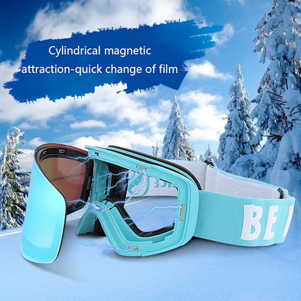 Magnetiska skidglasögon Snowboard Vinter Snö Lins Dubbla Lager Anti-fog Skidglasögon UV för Skydd Skridsko Glasögon Blue