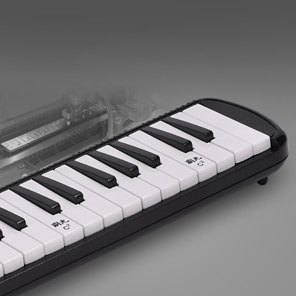 32 Tangenter Melodica Instrument Keyboard Luftklavier med Langt Rør, Korte Mundstykker Black Hard Pack