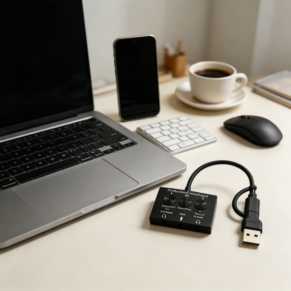 USB eksternt lydkort med 3,5 mm stereoadapter til hovedtelefoner og mikrofoner