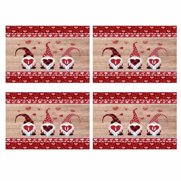 4 stk Happy Valentines Day Dekkematte Truck Gnome Wood Grain Striped Printed Varmeisolert Vanntett Sklisikker Bordmatte