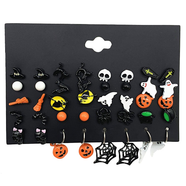 Jul Halloween Stud Ørering Sæt Kvinder flagermus Græskar Lampe Spider Web Skeleton Ghost for Cross Pendant Ørestikker Jewelr