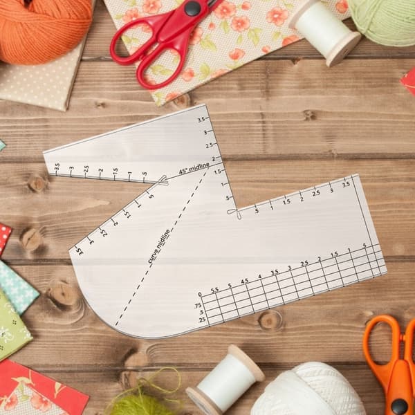 Multifunktionel Ergonomisk Buet Patchwork Skabelon Lineal med Skalamarkering