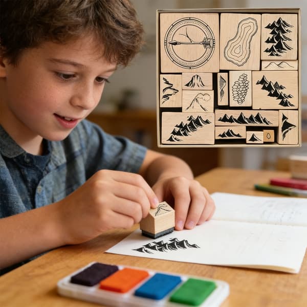 16 stk. landskabstema-stempel til scrapbog, dagbog, notesbog, kortfremstilling