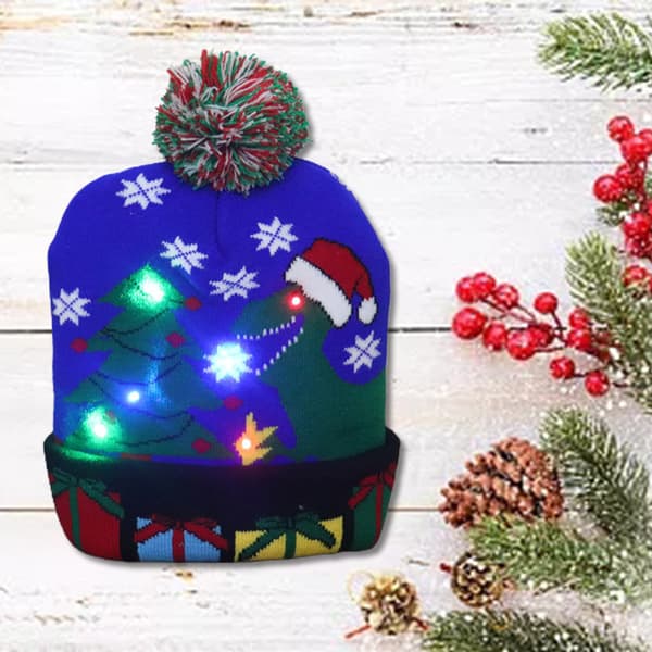 LED Julehat Lysende Julehat Dinosaur Grim Hat Unisex Strikket Hue