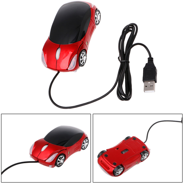 Bilformad trådbunden 3D optisk mus Minisladd Bärbara möss för affärsresor Red