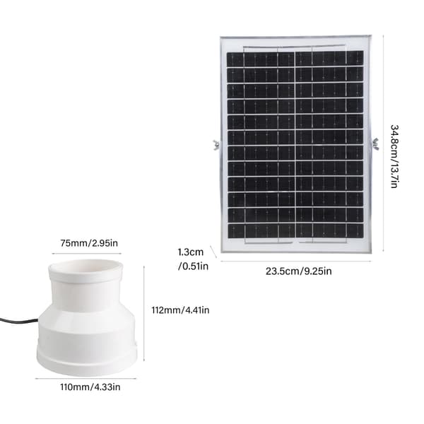 15W Solar Ventilator 75mm til 110mm Røradapter Udendørs Rumkøling