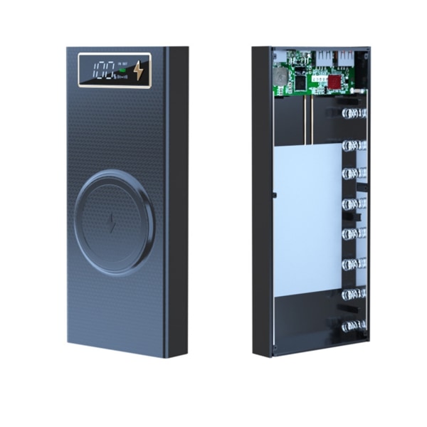 Gör-det-själv Power Bank- case med 22,5 W snabbladdning, 15 W trådlös laddning 8x18650 Batterihållare Box Digital Display Screen White - CX8 PD QI