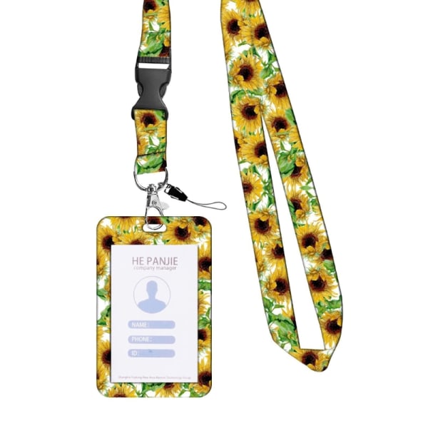 Flower Print Badge Holder Udtrækkelig Reels Clip og Lanyard Sæt til Student null - A