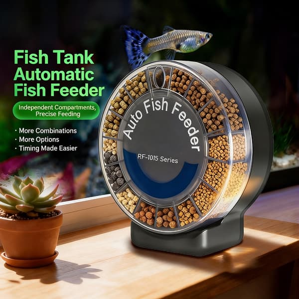 Automatisk programmerbar fiskefoderdispenser til akvarier med 3 daglige fodringer