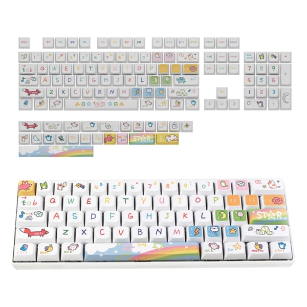 127 nycklar Keycaps XDA Profile PBT Dye-Sub Söt Cartoon Keycap Djurfest för MX-switchar Mekaniskt tangentbord DIY