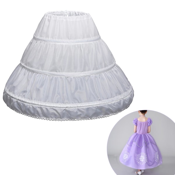 Vit underkjol för barn A-Line 3-bågar One Layer Kids Crinoline Lace Trim Flowe