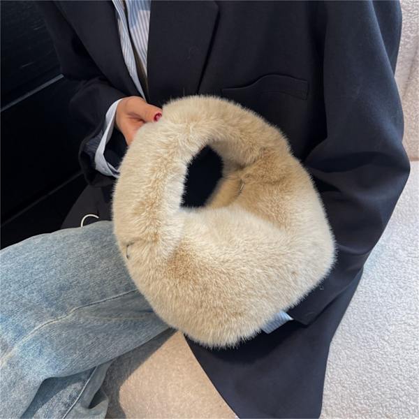 Dame plys håndtaske All-matching skuldertaske Fuzzy Messenger Bag Dating Bag Apricot
