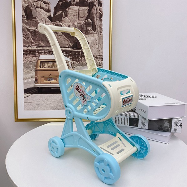 Barninteraktiv shoppingvagn Dockhusdekoration Plastgjord rolig bordsleksak Bästa presenten för inomhus-/utomhussats Blue