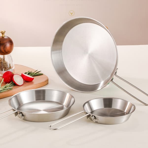 3 stk. non-stick stekepanner for camping, rask oppvarming, sammenleggbart kokekar