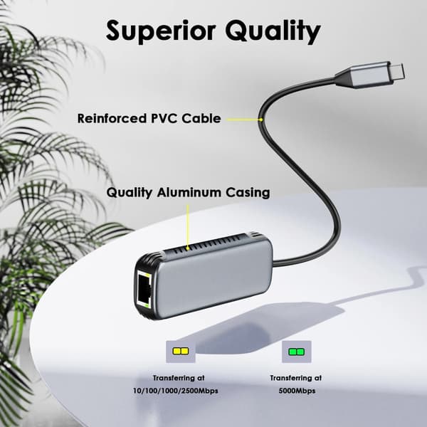 5Gbps Type C - RJ45 Gigabit Ethernet -sovitin, langallinen verkkokonvertteri