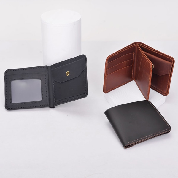 Retro handgjord plånbok för män Läder liten myntväska Korthållare Pengarväska Craft Tool Black