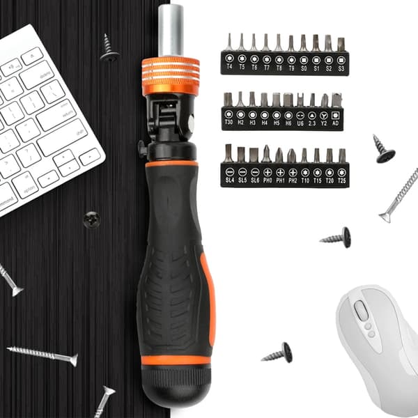 40-pack spärrskruvmejsel med magnetiska bits, ergonomisk design