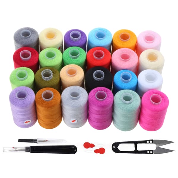 Sytrådsæt 24 Farver Polyester 1000 Yard Pr. Spole til Håndsøm