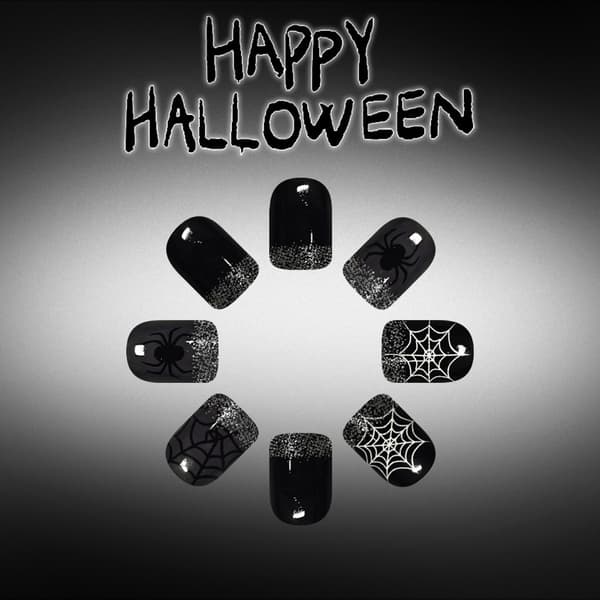Halloween neglelak i sort grå med fransk kant webmønster