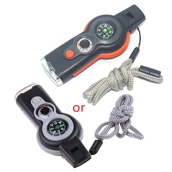 7 i 1 Survival Safety Emergency Whistle med snodd för camping och äventyr