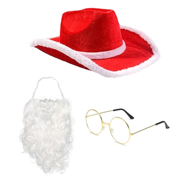 Tomtekostym jul cowboyhatt och glasögonnäsduk Set för möhippa för rollspel Santa Halloween