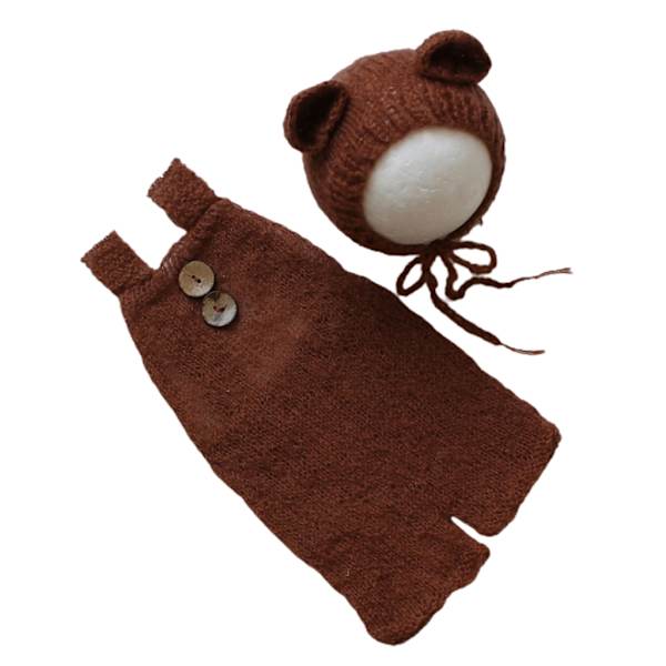 Babyfotograferingsrekvisitter Bjørn lue kostyme Nyfødte fotorekvisitter Babyfotografering Beanie Spedbarnsfotodress Heklet jumpsuit