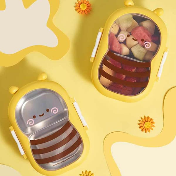 Matboks i rustfritt stål med sikker lås, Bees Lunch Box Outing Tableware