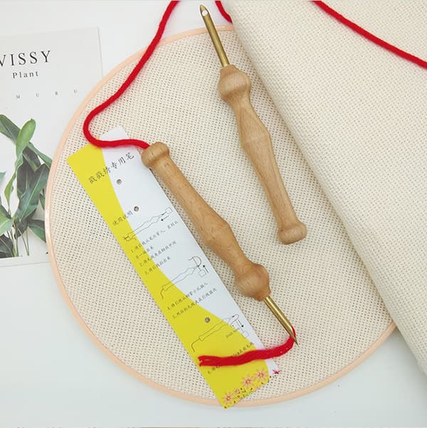 Punch Needle Threader Sæt DIY Træhåndtag Bærbart Syværktøj