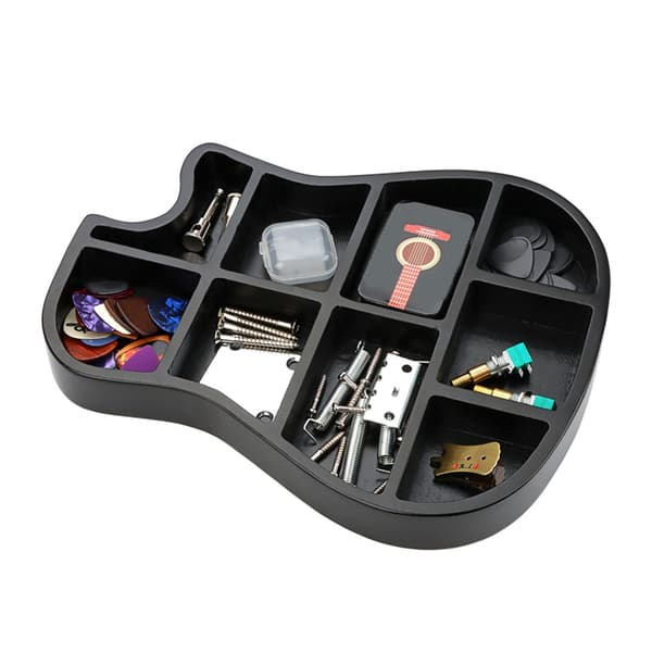 Trä Gitarrformad Förvaringslåda Plektrumhållare Fodral Gitarrtillbehör Organizer