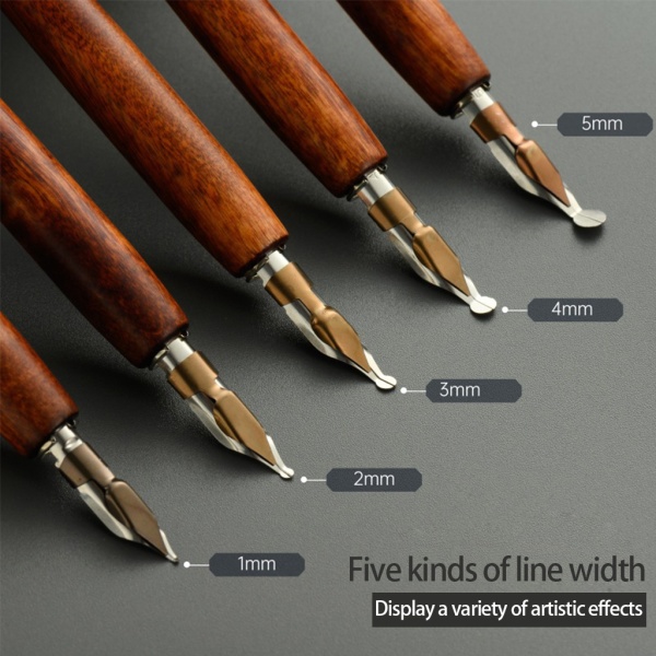 All-purpose Dip Pen Trä Stång Engelsk Oblique Kalligrafi Penna Semesterpresent 5X Brown