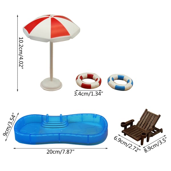 Dockskåp Mini Simulering Pool Strandstol Set Prydnadsleksak Barnpresent