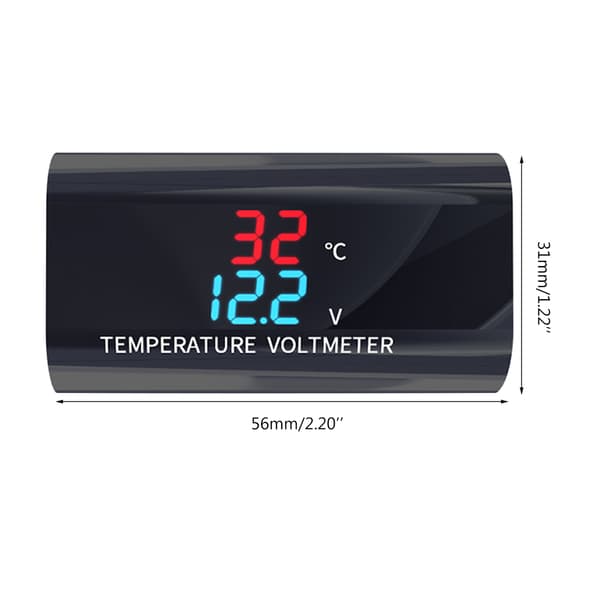 Motorcykel Voltmeter DC 12V Termometer Digital Voltmeter Måler Temp Måler M