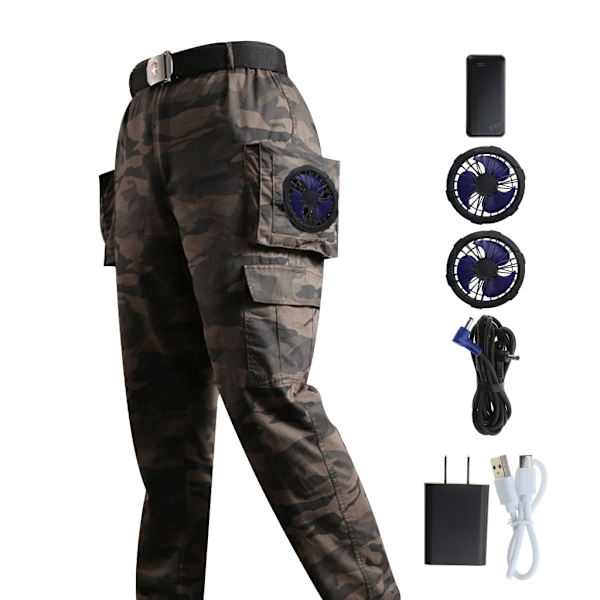 Portable Cooling Fan Trousers Pants Quick Dry Manual Switch for Outdoor Working Iron camouflage XL