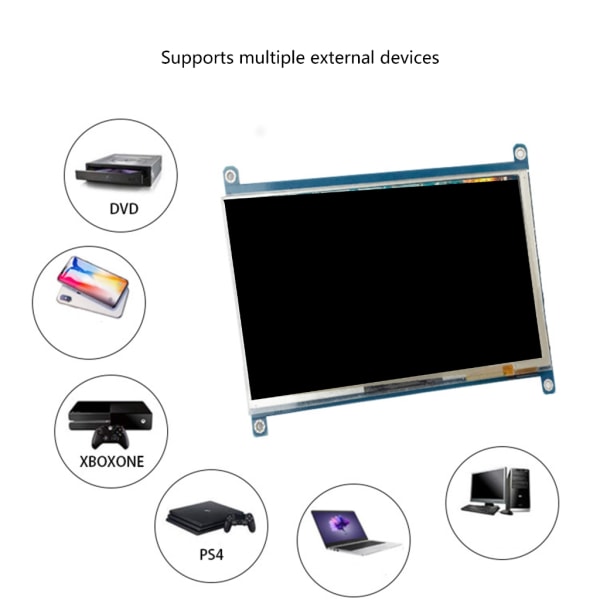 5/7/10,1 tums LCD-skärm med hög upplösning med 1024x600 upplösning 16:9 IPS-skärmar för RPi 4B bärbar dator 5 inch
