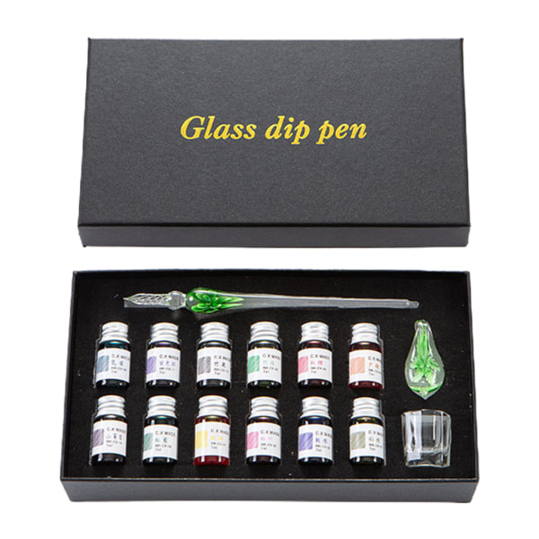 Blekksett med glassdyppet penn for nybegynnere og kunstnere Håndlaget penn- og blekksett med dyppet i glass Farget blekk Pennholderrengjøring