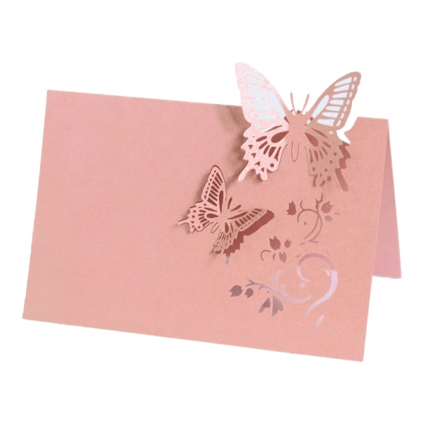 100 st bröllopsbeviskort för banketter fester ihålig fjäril tomt namnkort Pink