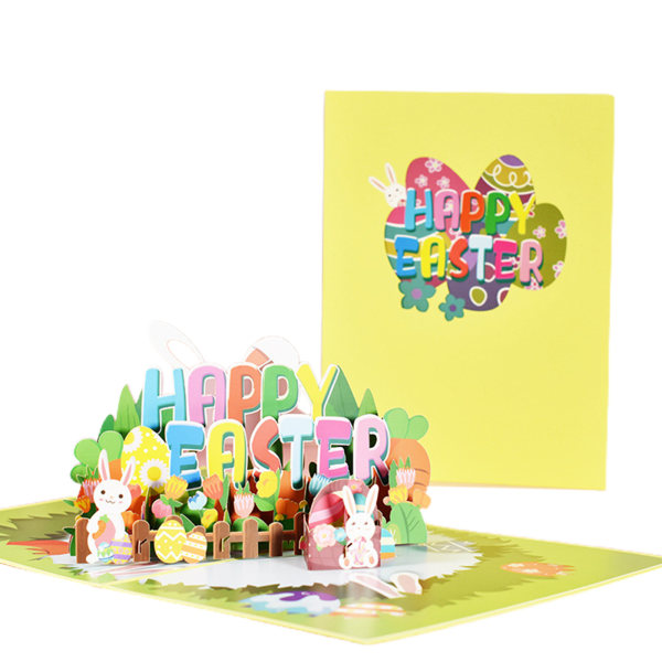 3D til pop op-kort God påske lykønskningskort Bunny Flower Basket Postkort med konvolut til påskedag Håndlavede gaver