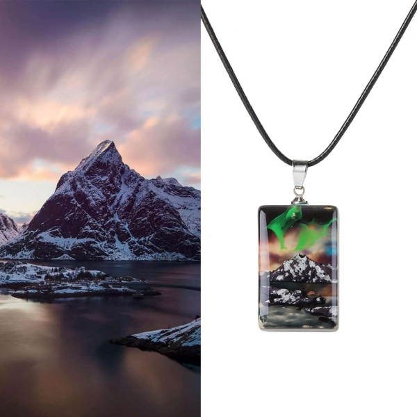 för Aurora Micro Landskap Snow Mountain hänge halsband för kvinnor smycken present
