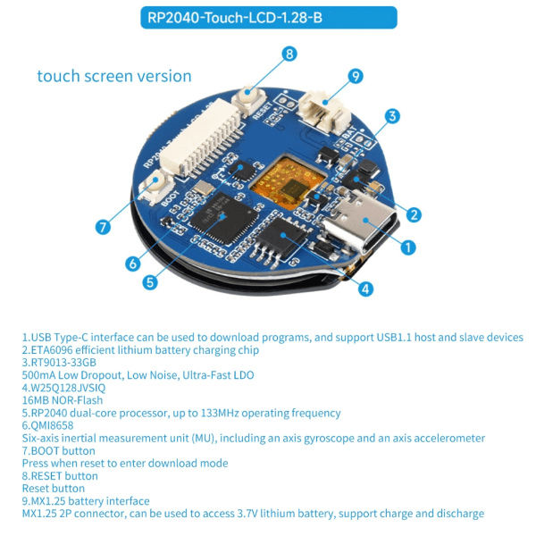 1,28" Round LCD RP2040 Microcontroller Development Board 1,28 Display-skärm null - B