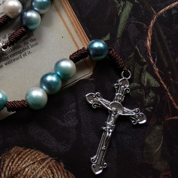 Handgjorda sträng katolska rosenkransen halsband runda pärlor Religiösa Heliga Maria Jesus för kors hänge halsband för män kvinnor
