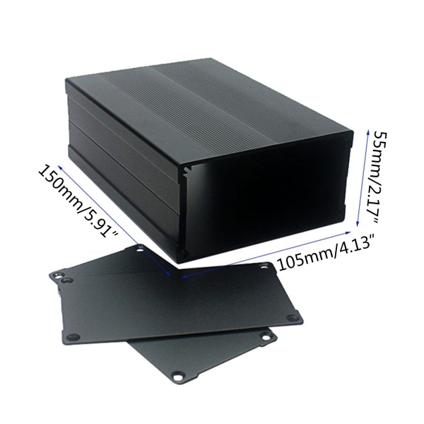 Extruderad aluminiumlåda elektronisk projekthölje för PCB-kort 5,91x4,13x2,17" Black