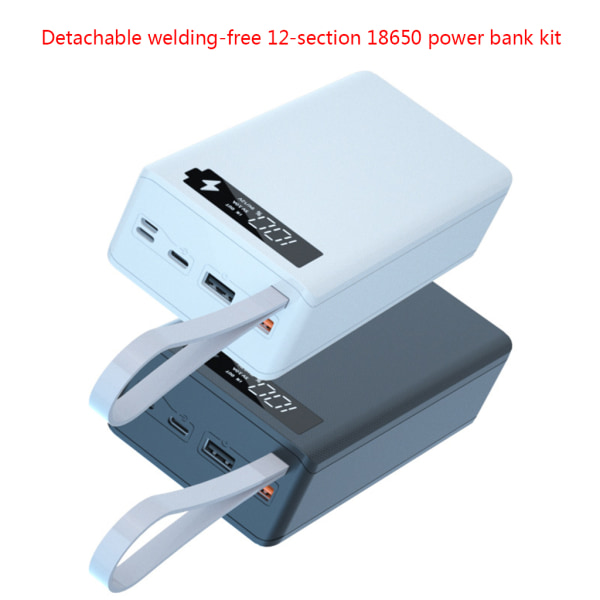 Löstagbar LCD QC3.0 PD 12x18650 batteri för case 5W/10W trådlös laddningsbox Power för Shell White - D