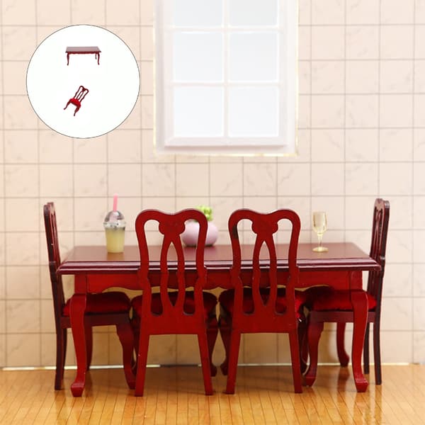 1/12 Skala Dockhus Möbler Set Träbord och Stol 2-pack